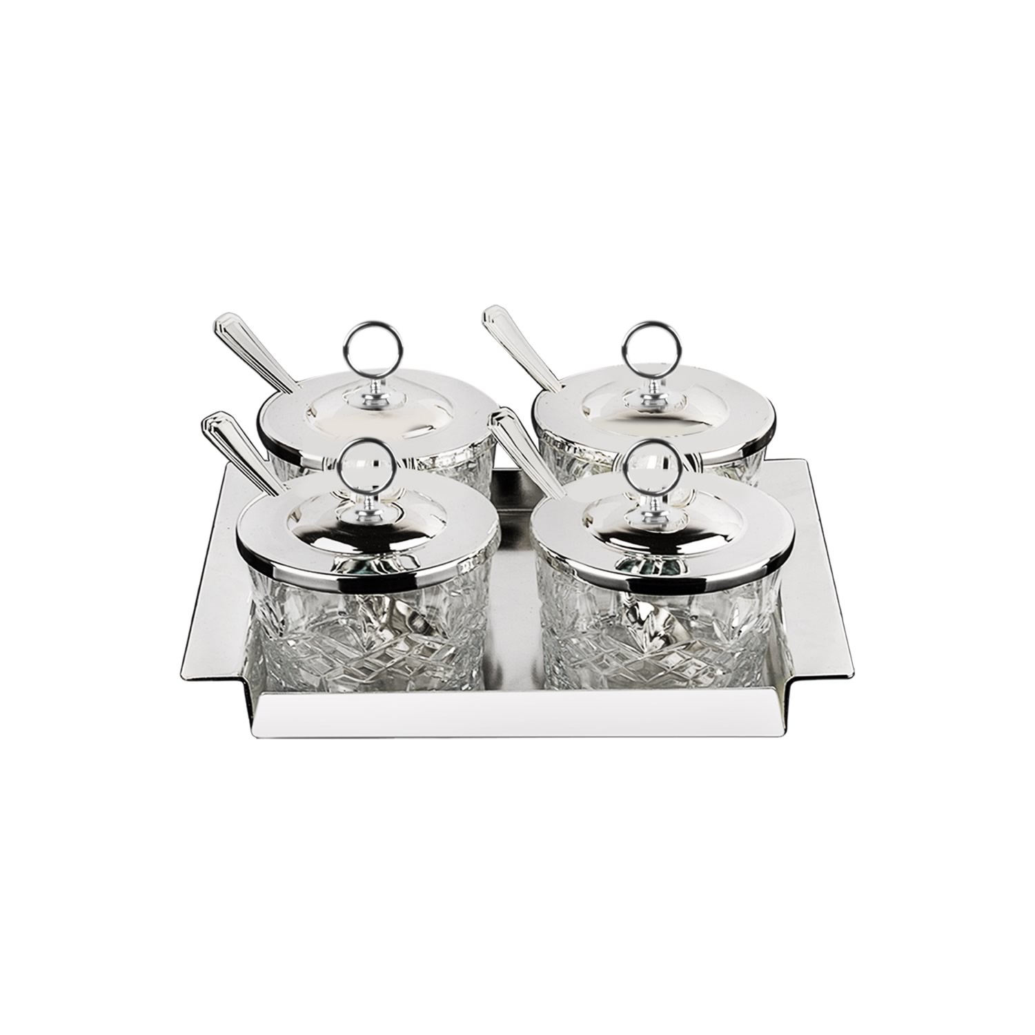 Kapaklı Kristalize Kesme Cam Silindir Dörtlü Reçellik 