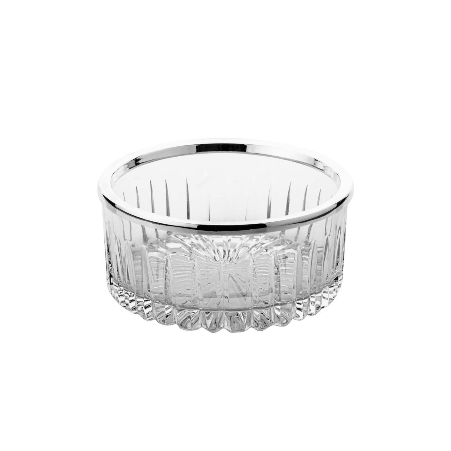 Gümüş Çemberli Kristalize Kesme Cam Yayvan Kase