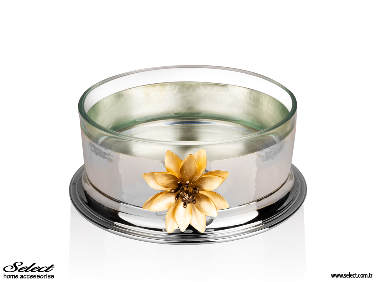 Lotus Giydirme Kristalize Kesme Cam Salata Kasesi 25cm