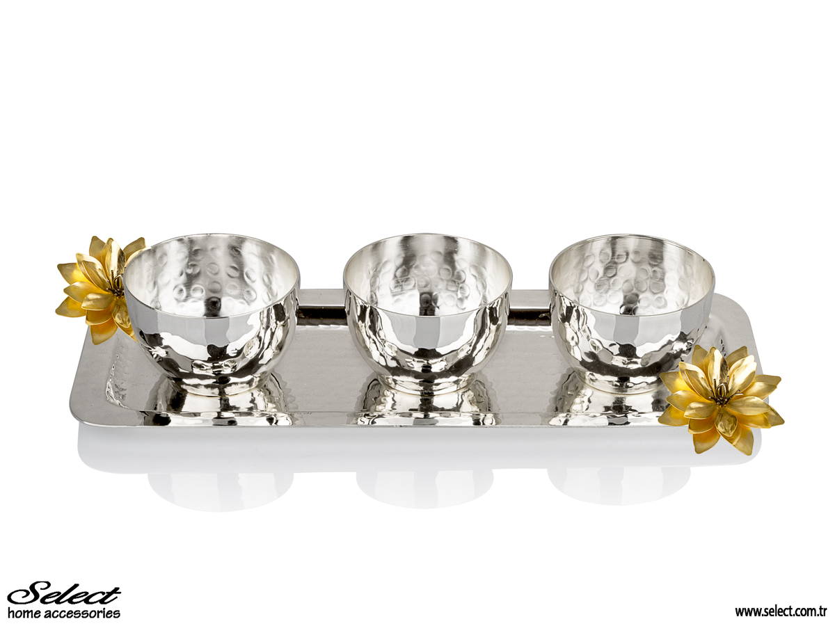 Lotus Üç Kaseli Tepsi İçinde Çerezlik 14x35 cm